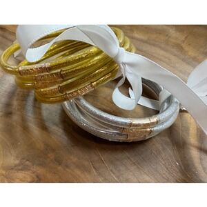 Gold and Silver Glitter Jelly Bangle Bracelets Set of 10 Waterproof  7.75in